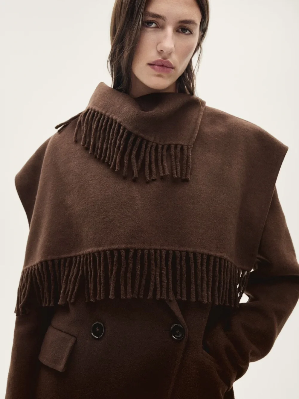 Mango WOOL COAT WITH FRINGED SCARF - Picture 8 of 11